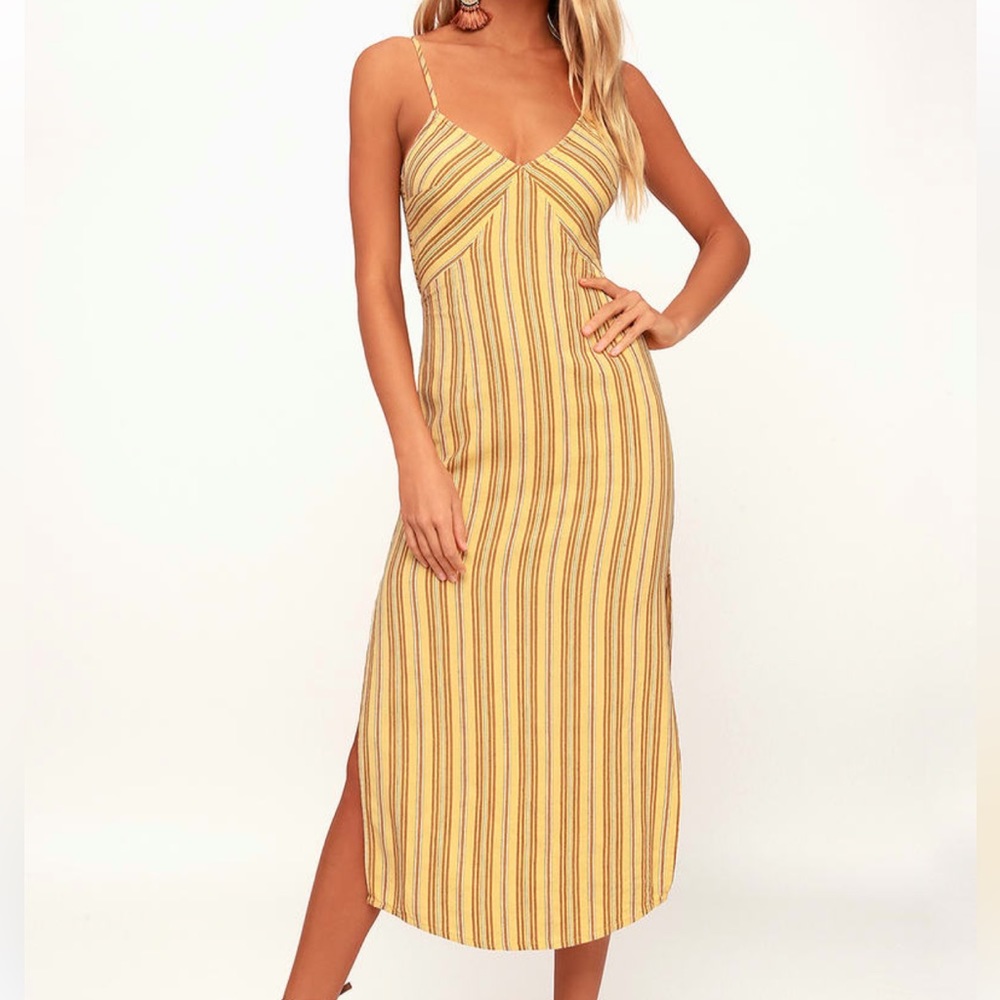 Sands Yellow Striped Tie-Back Midi Dress